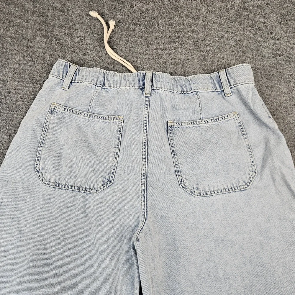 Lucky Brand Womens Light Wash Wide Leg Drawstring Denim Jeans Raw Hem Large